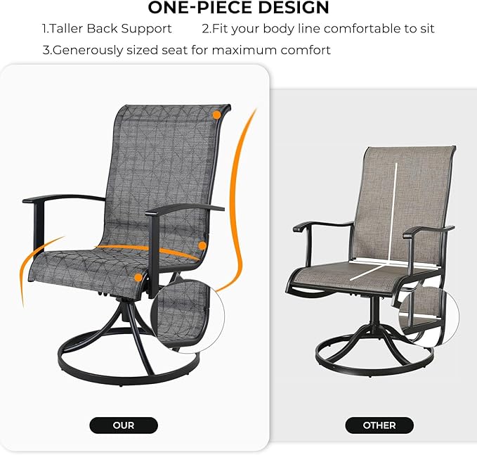 Grand patio Outdoor Swivel Dining Chairs Set of 2, 360 Degree Mesh Sling Rocker Sets for Deck, Garden Backyard, Black & Grey Plaid