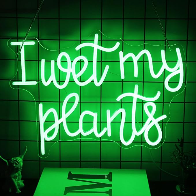 I Wet My Plants Neon Sign Green Letters LED Signs for Wall Decor Green Plant Neon Lights Words Neon Light Sign for Garden Living Room Bedroom Porch Decor Plant Gifts for Plant Lovers