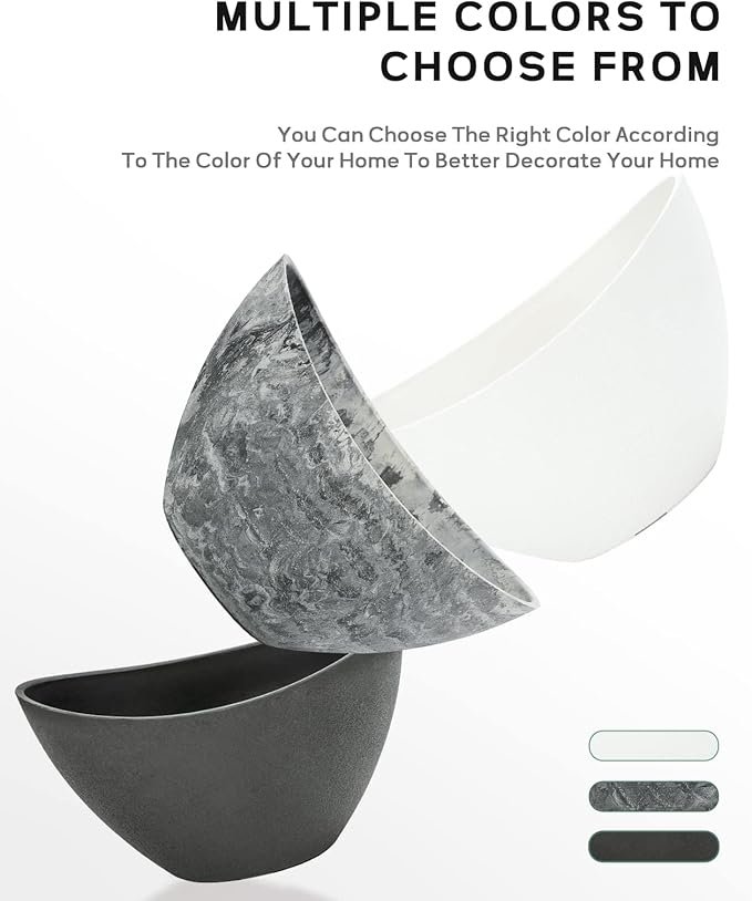 LaDoVita Plant Pots with Drainage Holes, 12 Inch Large Planters for Indoor Plants, Plastic Flower Pots Outdoor, 2 Pack, White