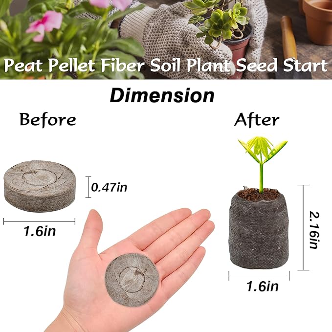ZeeDix 100 Pcs (40mm) Peat Pellet Fiber Soil Plant Seed Starters - Seed Starter Pellets Pods Compressed Peat Pellets for Grow Herbs, Plant, Flowers and Vegetables