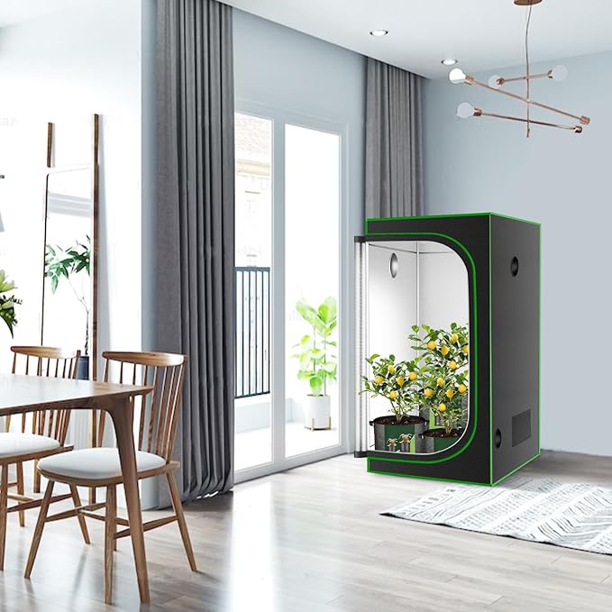 MELONFARM 32"x32"x63'' Grow Tent, High Reflective 600D Diamond Mylar Canvas with Observation Window and Floor Tray for Hydroponic Indoor Plant Growing