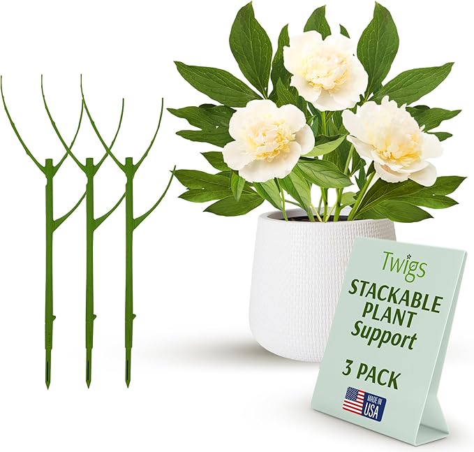 Stackable Plant Support Stakes, Stem Holder Structure for Indoor & Outdoor, Garden Accessories for Climbing & Potted Plants, Trellis Alternative - Peony (Light Green), 3 Pack, 17" L