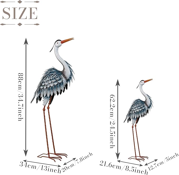 TERESA'S COLLECTIONS Garden Decor Blue Heron Sculptures & Statues Decor, 33.8 Inch Coastal Metal Cranes Decoy for Outdoor Outside Yard Art Patio Pond Pool Lawn Decorations,Housewarming Gift