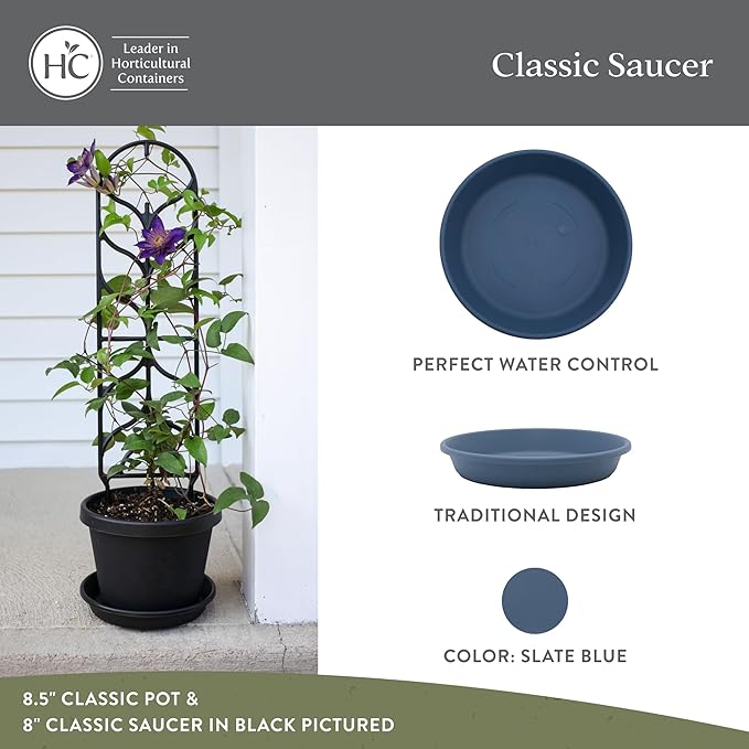 The HC Companies 17.5 Inch Round Plastic Classic Plant Saucer - Indoor Outdoor Plant Trays for Pots - 17.5"x17.5"x3" Slate Blue