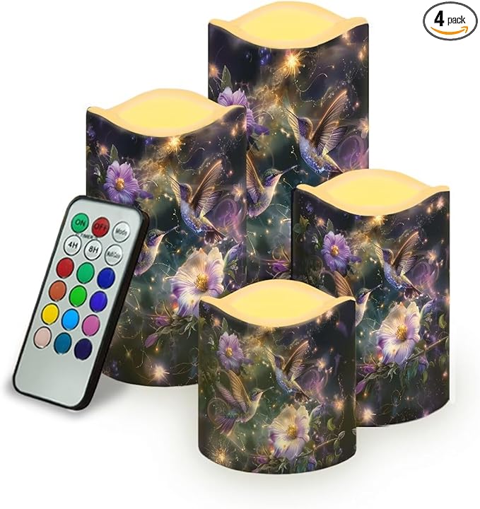 Ystardream LED Candle Set of 4 with Remote Control, Multicolor, Modern, Battery Operated, Tabletop, Indoor, 4/8H Timer, 12 Colors, 5.7 Inches Tall