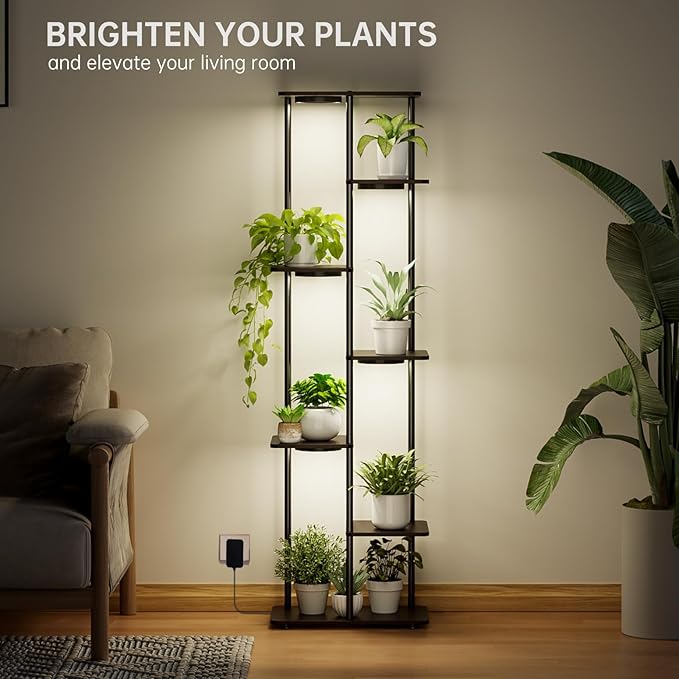 Plant Stand Indoor with Grow Light, 53" High Indoor Plant Shelf, 7 Tier Flower Stand with Plant Light Full Spectrum, Metal Plant Holder with Light, Rectangular Plant Rack for Home, Corner