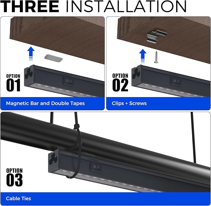 Barrina 1ft Grow Lights for Indoor Plants Full Spectrum, LED Grow Lamp with Black Cover, T5 Grow Light Strip, Under Cabinet Grow Light with Switch Cord, Plug and Play, Linkable, Pinkish White, 4 Packs