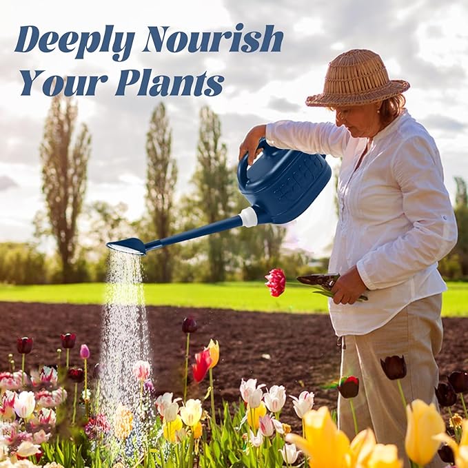 Watering Can for Indoor & Outdoor Plants, Plant Watering Can with Stainless Steel Shower Head, 1 Gallon Plastic Water Can for Garden, Flowers, Vegetable, Greenhouse (AlpineGreen)