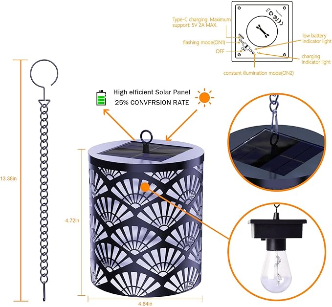 RGB Solar Lanterns Outdoor Waterproof Hanging Solar Lights Gifts for Men Women Metal Decorative LED Lanterns for Yard, Patio, Lawn, Tabletop, Pathway, Landscape, Garden Decor Fan Style(1 Pack)