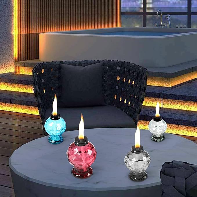 4 Pack Glass Table Torch,Citronella Glass Table top Torches with Wick and Cap for Outdoor,Refillable Torches Landscape Lanterns Torches for Yard Patio Christmas Garden,Party Decor