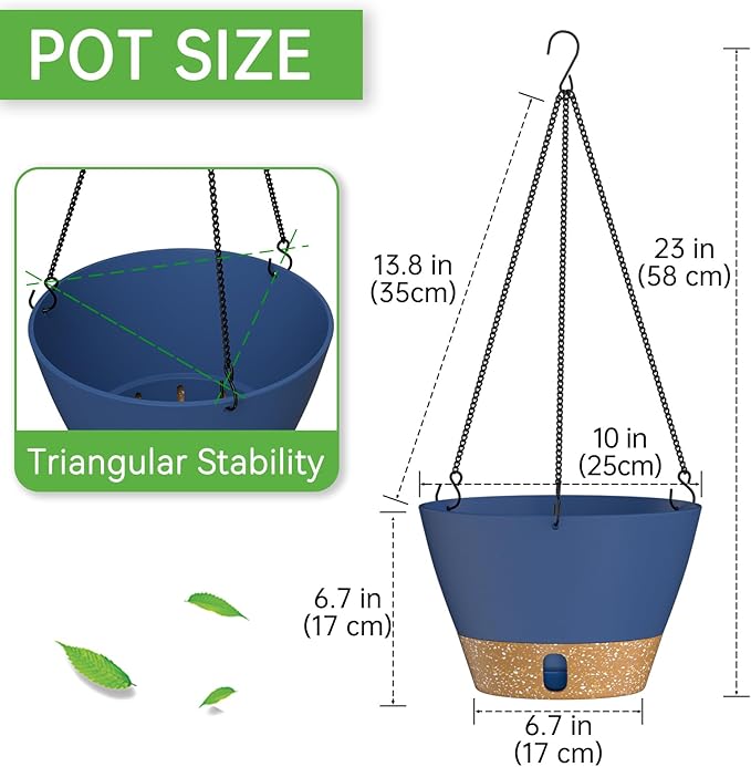 ZMTECH Hanging Planters for Indoor Plants Set of 2 Self Watering Hanging Pots Hanging Baskets Hanging Flower Pots for Outdoor Hanging Plants(10 Inch, Blue)