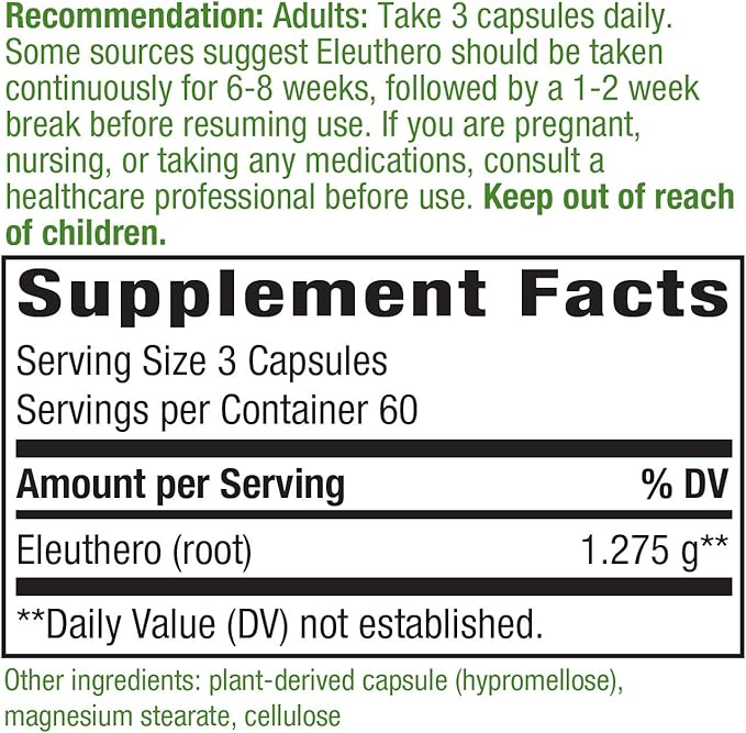 Nature's Way Premium Herbal Siberian Eleuthero, 1,275 mg 180 VCaps