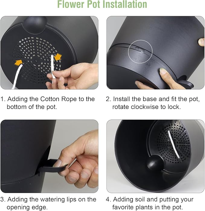 12 inch Large Self Watering Pots for Indoor Outdoor Plants, Flower Plant Pots with Mesh Drainage Holes for Garden House Plants, Plastic Planters with Reservoir for Home Decor, Black