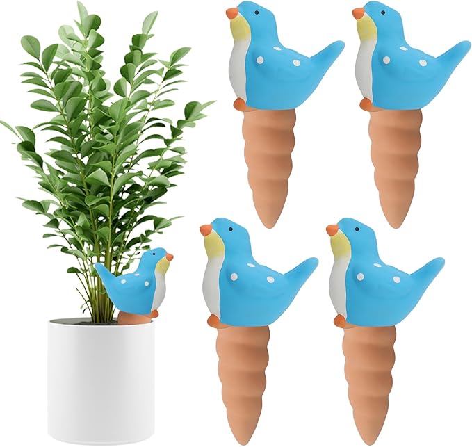 4Pcs Plant Watering Globes, Kalolary Bird Shape Self Watering Spikes Terracotta Drip Water Stakes Irrigation Watering Bulbs for Pot, Indoor, Outdoor, Vacation ﻿