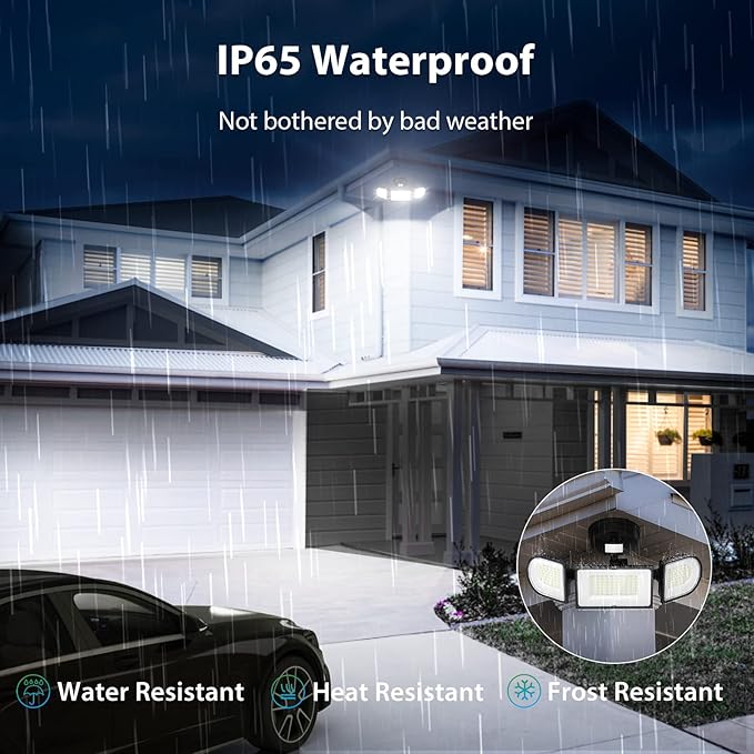 iMaihom 100W Motion Sensor Light Outdoor, 9000LM 6500K LED Security Floodlights, 3 Adjustable Head Motion Detection Light IP65 Waterproof for Yard Garage (Black)