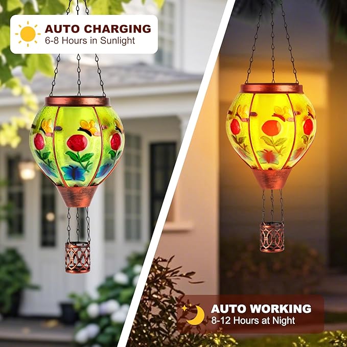 Butterfly Solar Hot Air Balloon Lantern,Outdoor Decor with Flame Lights Waterproof, Hanging for Garden Yard Lawn Patio, Unique Gifts for Women Mom Grandma Gardener for Mother'Day Christmas