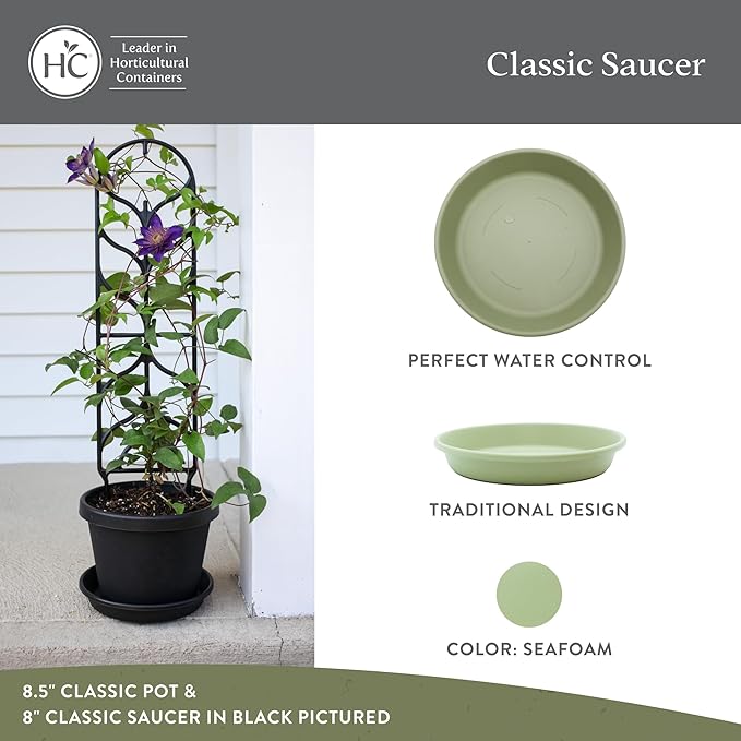 The HC Companies Flower Pot Saucers - Plastic Plant Saucer for Outdoors & Indoors - Traditional Design Plant Pot Trays for Water Drainage - Durable & Stylish Round Plant Tray (16-inch Seafoam)