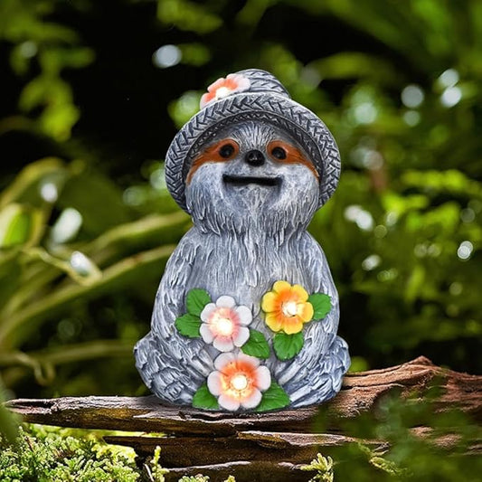 Solar Garden Outdoor Statues Adorable Sloth Figurine Lights with 4 LEDs, Ideal Garden Decor for Lawn, Patio, Balcony and Yard. Exquisite Lawn Ornament and Unique Gifts for Mom and Grandma