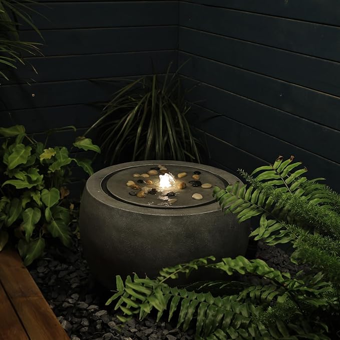 Garden Water Fountain Outdoor Bubbler Water Feature Indoor with Lights & Pump and Pebbles Waterfall Fountains Concrete Effect for Patio Deck Yard Home Decor Gray, 18 "L x 18" W x 11.5" H