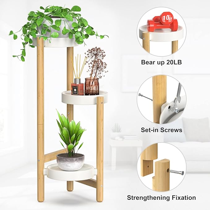 Wisuce Bamboo Plant Stands Indoor, 3 Tier Plant Stand Tall Corner Plant Stand Holder & Plant Display Rack for Outdoor Garden Indoor Home (3 Tier -1)