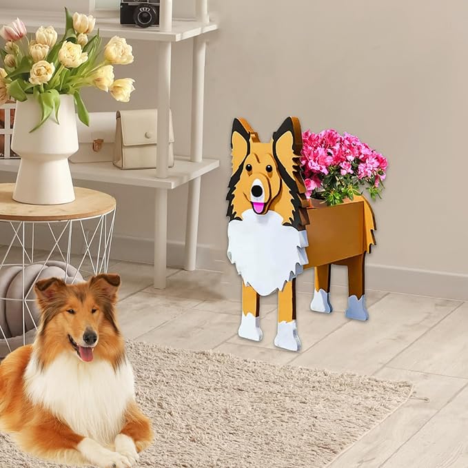 Sheltie Dog Planter Plant Pots,Cute Garden Dog Flower Planter,Dog Planters Birthday Gifts for Women,Office,Indoor/Outdoor Decor（9.45 * 8.66 * 13.39in）