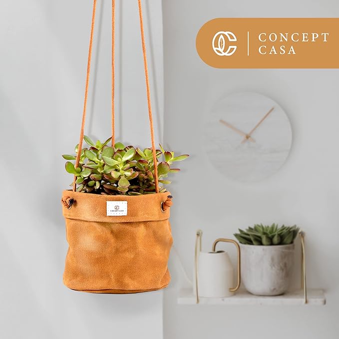 Waxed Canvas Handmade Hanging Planter for Indoor/Outdoor Plants, Hanging Basket Plant Holder Dijon Yellow