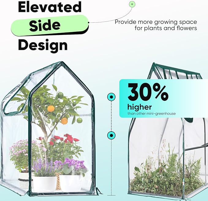 Quictent Portable Mini Cloche Greenhouse w/ Elevated Bottom, Reinforced High Light Transmission Waterproof UV-Resistant Hot House for Indoor Outdoor, 36" x 18" x 33", Clear