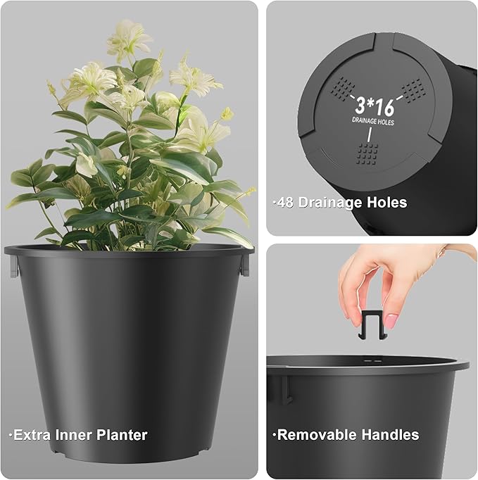 Kante Tall Round Planter Set of 2, 23" H Large Decorative Planter Pots for Outdoor Indoor Garden Patio Front Porch (Black)