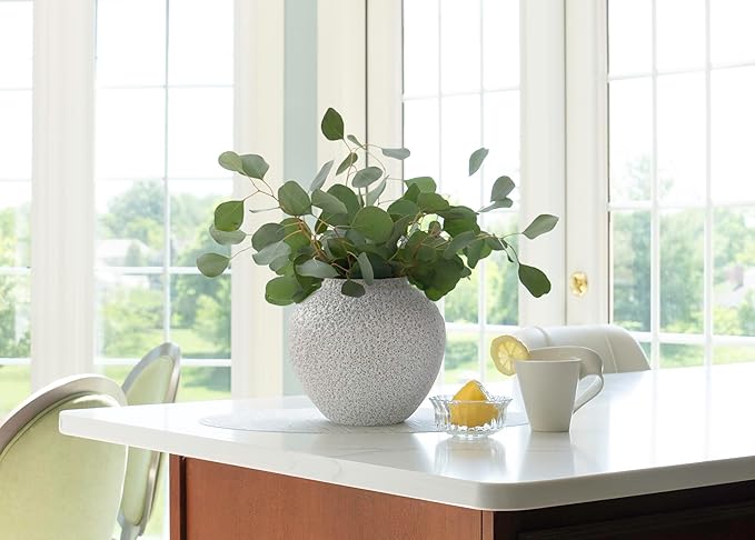 White Ceramic Vase Flower Vase, Big Textured Round Vase for Centerpieces, Kitchen, Living Room, Bedroom Decor Gifts