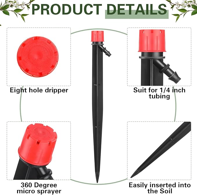 120 Pcs Drip Irrigation Emitters for 1/4'' Drip Irrigation Tubing 60 Irrigation Emitters Sprayer 60 Adjustable 360 Degree Water Flow Drippers for Patio Lawn Garden Watering