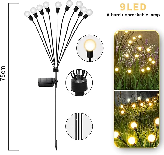 SOLARBABY Solar Garden Lights New Upgraded Solar Swaying Light Sway by Wind Solar Firefly Lights Outdoor Waterproof for Landscape Pathway Patio Yard Walkway Decoration Warm White