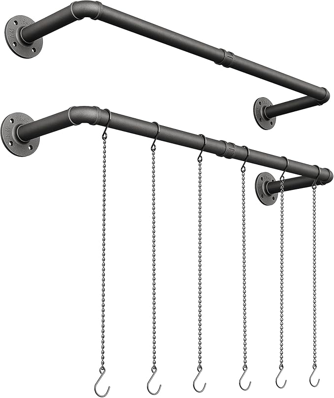 Plant Hanger Indoor, 2 Pack Hanging Planters Rod for Indoor Plants with 6 Hanging Chains, Wall Plant Hanging Rod for Window Ceiling, 38.2 Inch, Metal/Black, Pots Not Included…