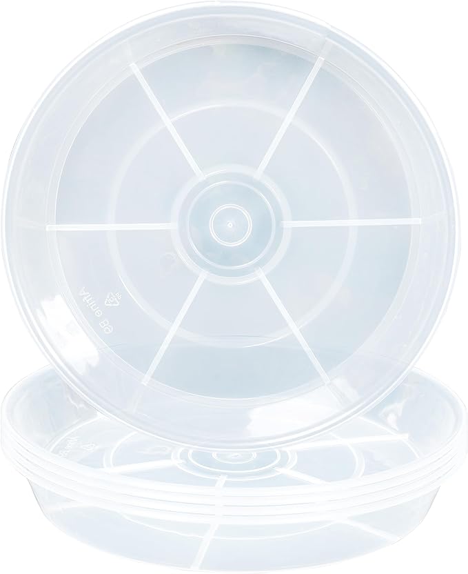 6 Pack Plant Saucer Drip Tray 14 inch, Large Plastic Plant Trays, Heavy Sturdy Plastic Planter Flower Pot Saucers for Indoor Outdoor Garden, Plant Water Drip Trays for pots (14", Clear)