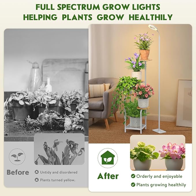 TOSKING 48" Tall Plant Stand Indoor with Full Spectrum LED Grow Lights & Timer – 5-Tier Corner Plant Shelf for Home, Office, Balcony (Grow Light 5 Tier-White)