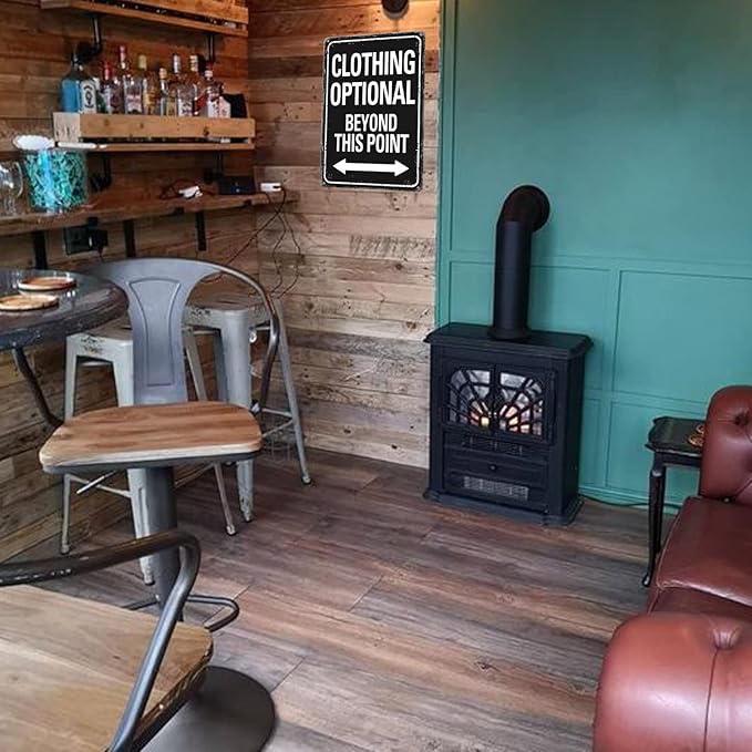 Clothing Optional Beyond This Point Sign Vintage Metal Tin Signs Man Cave Decor Bar Signs Wall Decor For Room Gifts For Men Black Sign 12 X 8 Inch