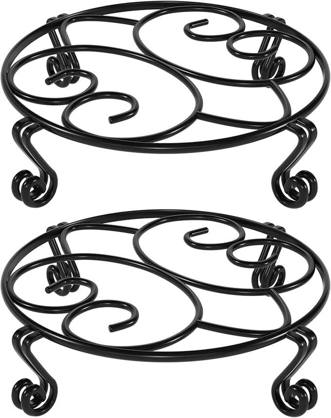 Yimobra 2 Pack Plant Stand for Flower Pot Heavy Duty Potted Holder Indoor Outdoor Metal Rustproof Iron Garden Container Round Supports Rack for Planter (9.4Inches, Black)