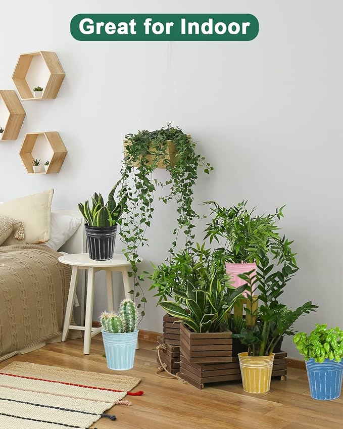 vensovo 6 Inch Gold Metal Rustic Flower Pots - 6Pcs Galvanized Planters with Drainage Hole and Rubber Plug, Rustproof Metal Bucket Plant Pots Farmhouse Vintage Style for Decor