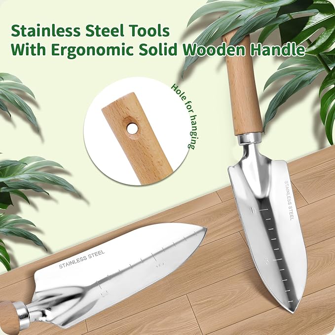 Garden Tool Set,10 Piece Garden Kit,Heavy Duty Stainless Steel Gardening Hand Tools with Durable Storage Tote,Rust-Proof Garden Tools,Gardening Gifts for Women Men Pink Floral Pattern Design