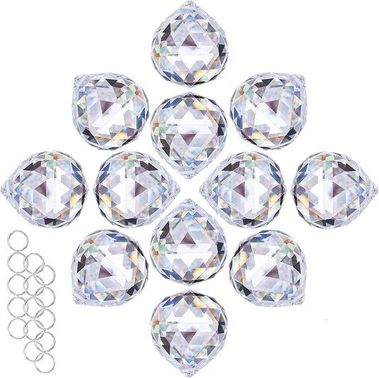 Crystalsuncatcher Clear Glass Crystal Ball,12PCS 30mm Prism Feng Shui Lamp Hanging Drop Chandelier Pendants Suncatchers for Home Decor Party