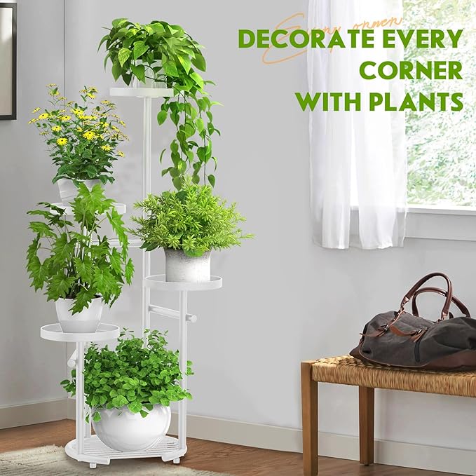 TOSKING 5 Tier Metal Plant Stand Indoor, Plant Shelf, Corner Shelf Flower Pot Stand for Outdoor Plant Stand for Living Room Balcony Garden Patio Bedroom (White, 38in)
