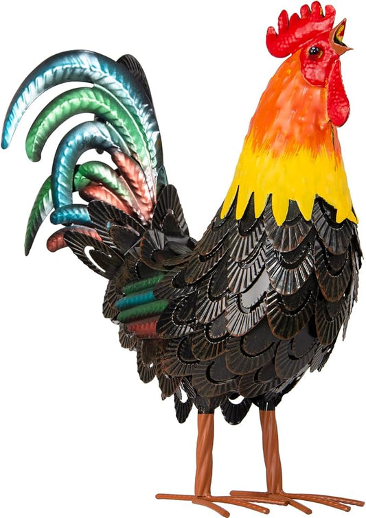 XONOR Metal Rooster Statues, Garden Chicken Decorations, Outdoor Chicken Sculpture, Metal Yard Rooster Artwork for Outdoor, Patio, Backyard and Home Kitchen Decoration (1pc, Dark Brown)