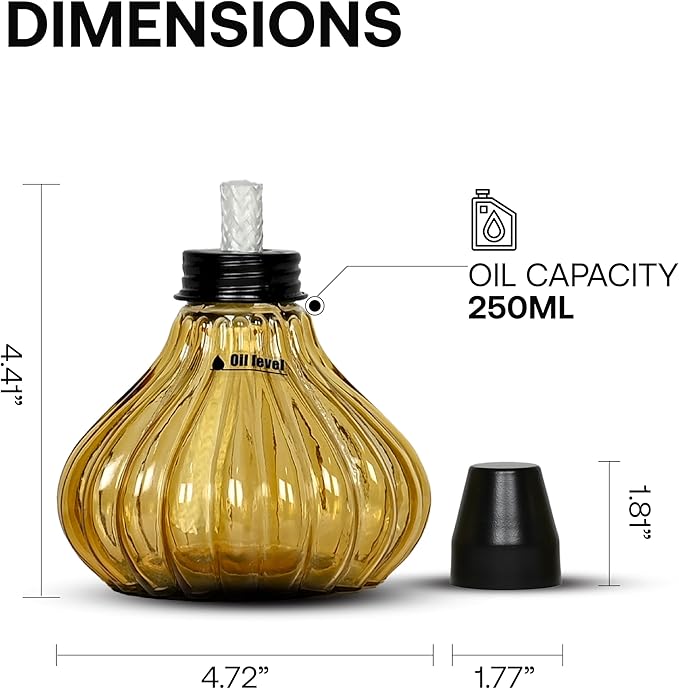 Deco Window Pack of 3 Table Torch for Indoor Outdoor Citronella Oil Tabletop Glass Lamp Landscape Yellow Lantern with Fiberglass Wick & Cap for Patio Garden Yard Party Decor Light