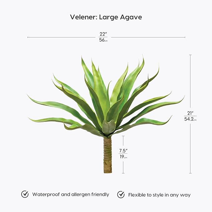 Velener Fake Agave Artificial Plant: Unpotted Fake Agave Plant for Room Decor, UV Resistant Faux Agave Plant for Outdoor/Indoor Decor, 22 inches, Set of 1