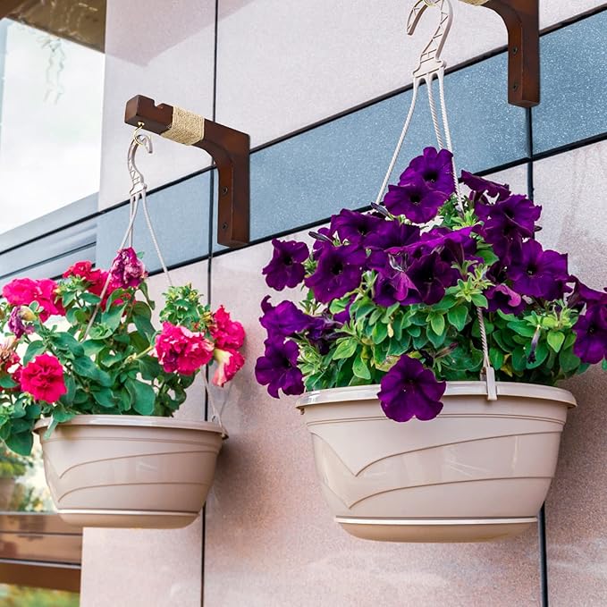 Plant Hanger Hooks for Indoor Hanging Plants, 2 Pack Rustic Farmhouse Wooden Hanging Basket Wall Bracket Plant Hooks for Indoor Outdoor Flower Pots Lanterns Wind Chime Balcony Light Garden Decoration