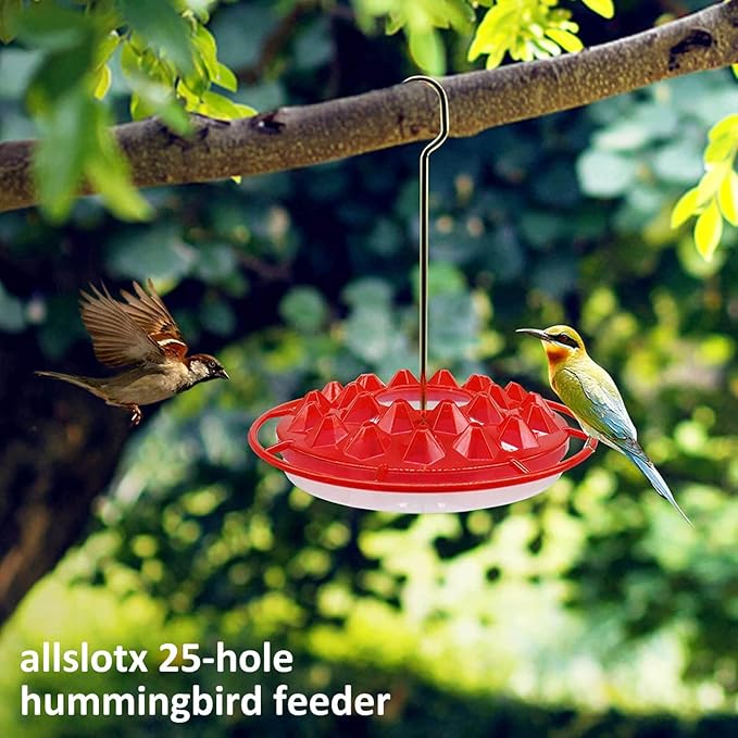 Hummingbird Feeders for Outdoors Hanging (2 Pack), 25 Feeding Ports 10 oz Plastic Hummingbird Feeder, Bee-Proof Leak-Proof No Drip, Easy to Clean with Cleaning Brushes