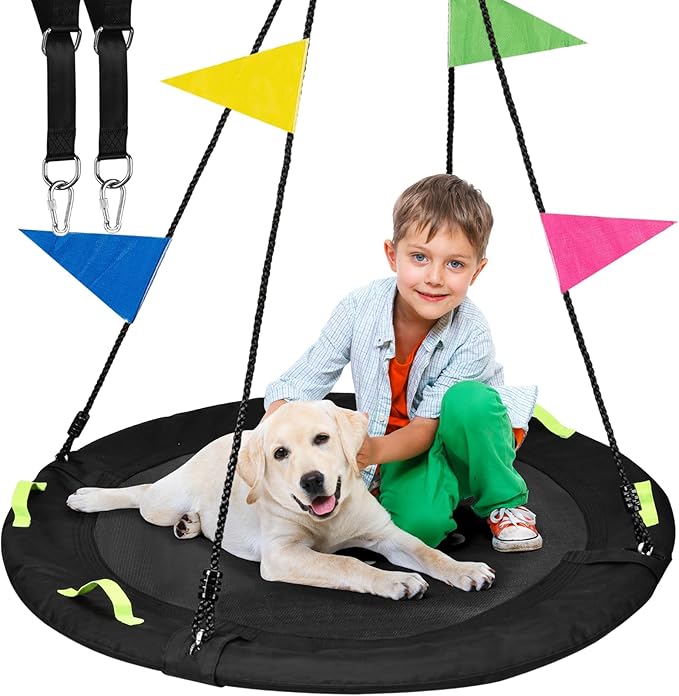 Tree Swing, Saucer Flying Swing 40 Inch for Kids, 900lbs Weight Capacity, with Adjustable Hanging Straps, Swing Sets for Backyard, for Indoor and Outdoor Playground, Black