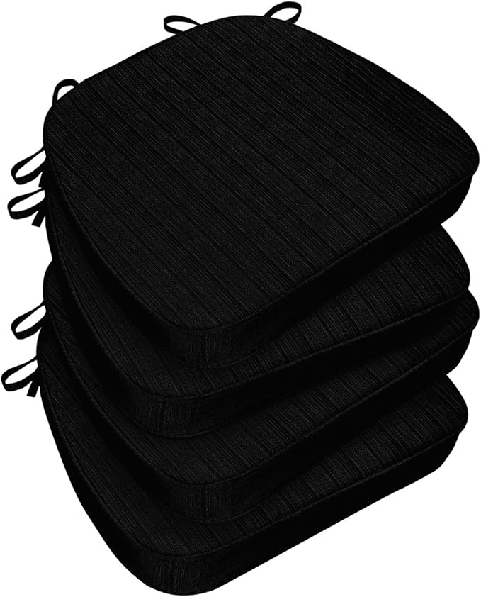Chair Cushions for Dining Chairs, Indoor Chair Cushions with Ties，Waterproof Chair Pads Set of 4, Black, 17x16x2.5 Inch