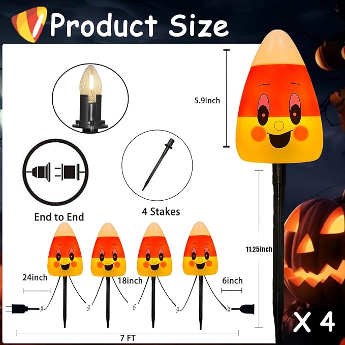 7Ft LED Halloween Decorations Outdoor Pathway String Lights, 4 Pack Thanksgiving Corncob Walkway Lights for Outdoor Halloween Party Patio Yard Walkway Garden Decoration and Lighting