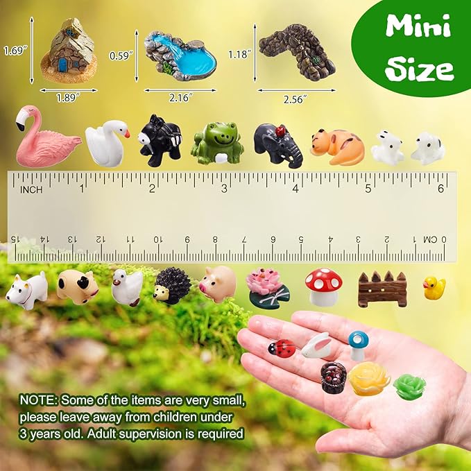 Yalikop 240 Pcs Miniature Garden Accessories, Including Animals, Mini Houses, Table and Chairs and Dollhouse Decoration, Miniature Figurines, Micro Landscape Ornaments, Garden DIY Kit, Birthday Gift