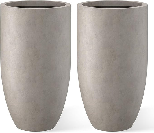 Kante 24 Inch Tall Round Concrete Planter, 2 Pack Large Indoor Outdoor Plant Pots with Drainage Hole and Rubber Plug, Modern Decorative Garden Pots for Home Patio Porch, Weathered Concrete